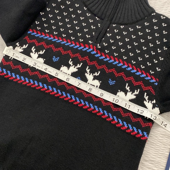 Izod Boys Sweater XS 4/5 Black 1/4 Zip Mock Neck Reindeer Fair Isle - Picture 9 of 11
